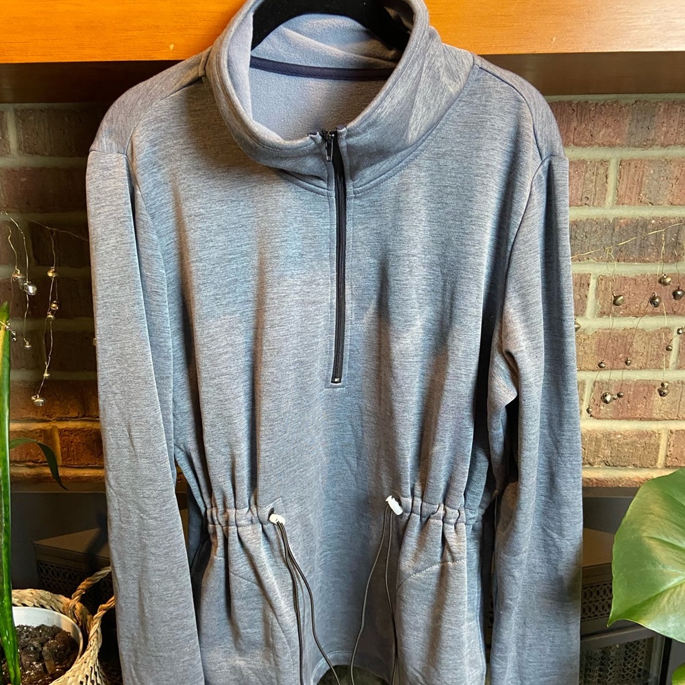 Super Soft Fleece-Lined Gray High-Neck Quarter Zip Sweatshirt, Size M